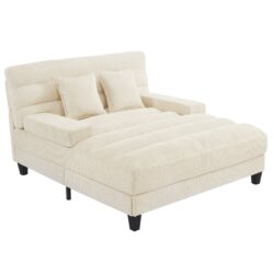 Chaise Bed Lounge Sofa Chair With Adjustable Backrest And LED Light Strip - Beige