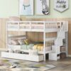 Full Over Full Stairway Bunk Bed With Drawer, Storage And Guard Rail For Bedroom - White - Image 7