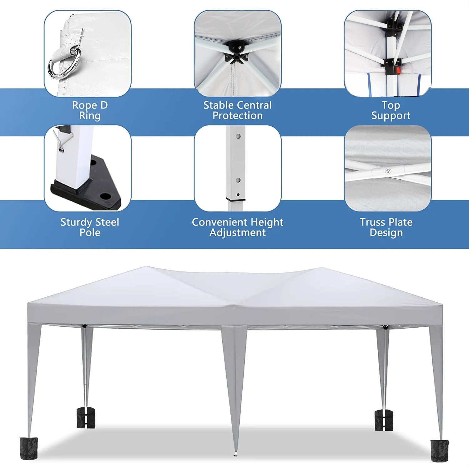 10'X20' Folding Canopy With 6 Removable Sidewalls Outdoor Event Shelter UPF 50+ Gazebo Portable Tents For Parties Beach Camping Wedding Ez Pop Up Canopy - White - Image 3