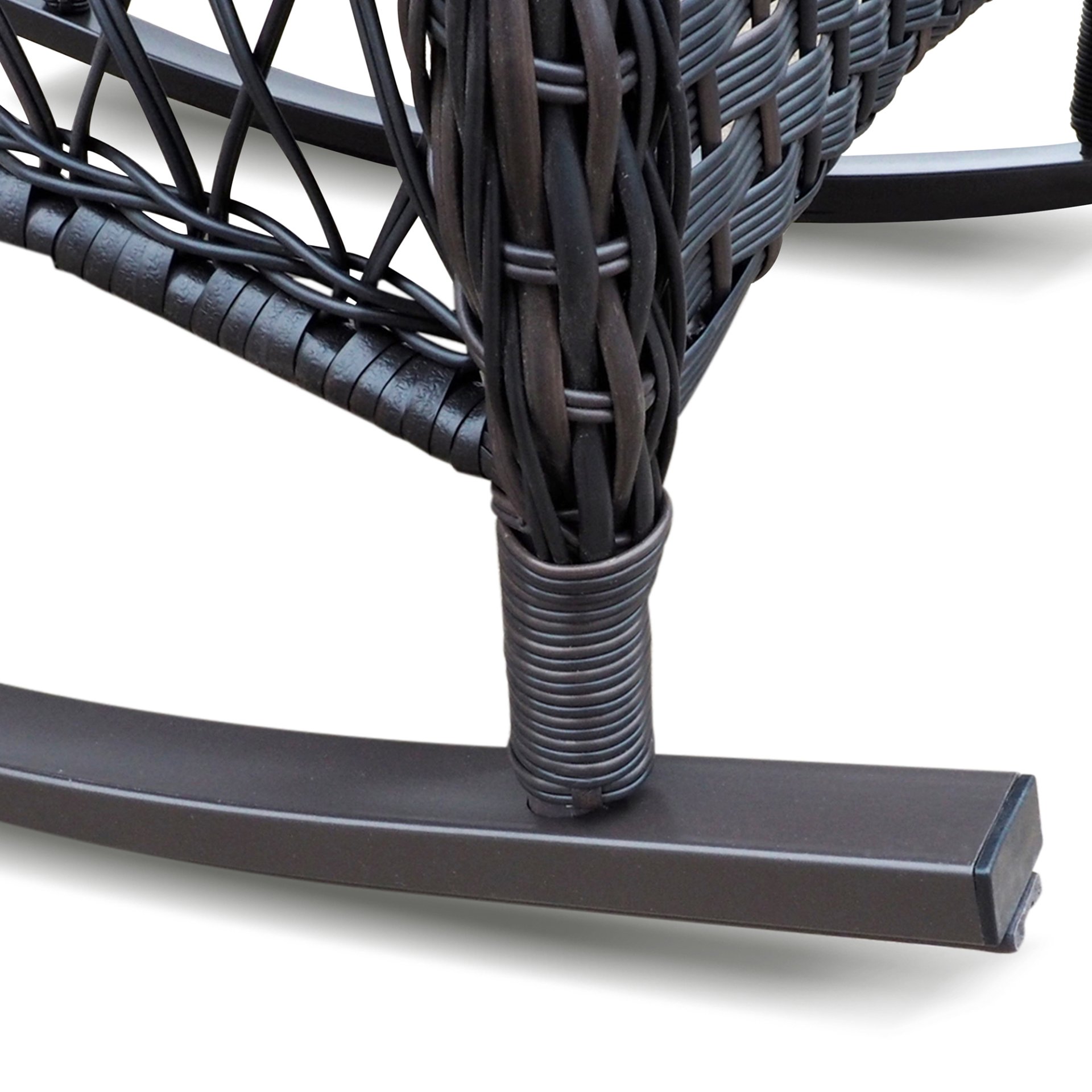 3 Pieces Conversation Set, Outdoor Wicker Rocker Patio Bistro Set, Rocking Chair With Glass Top Side Table - Brown / Beige - Image 4