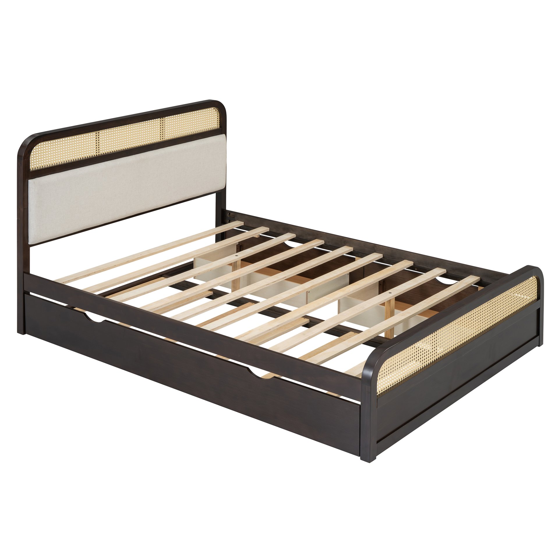 Queen Size Platform Bed With Trundle And 2 Drawers - Espresso - Image 4