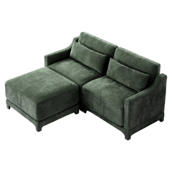 Elegant Chenille 2 Seater Sofa With Ottoman & Lumbar Pillows Ergonomic Design Easy Install - Green