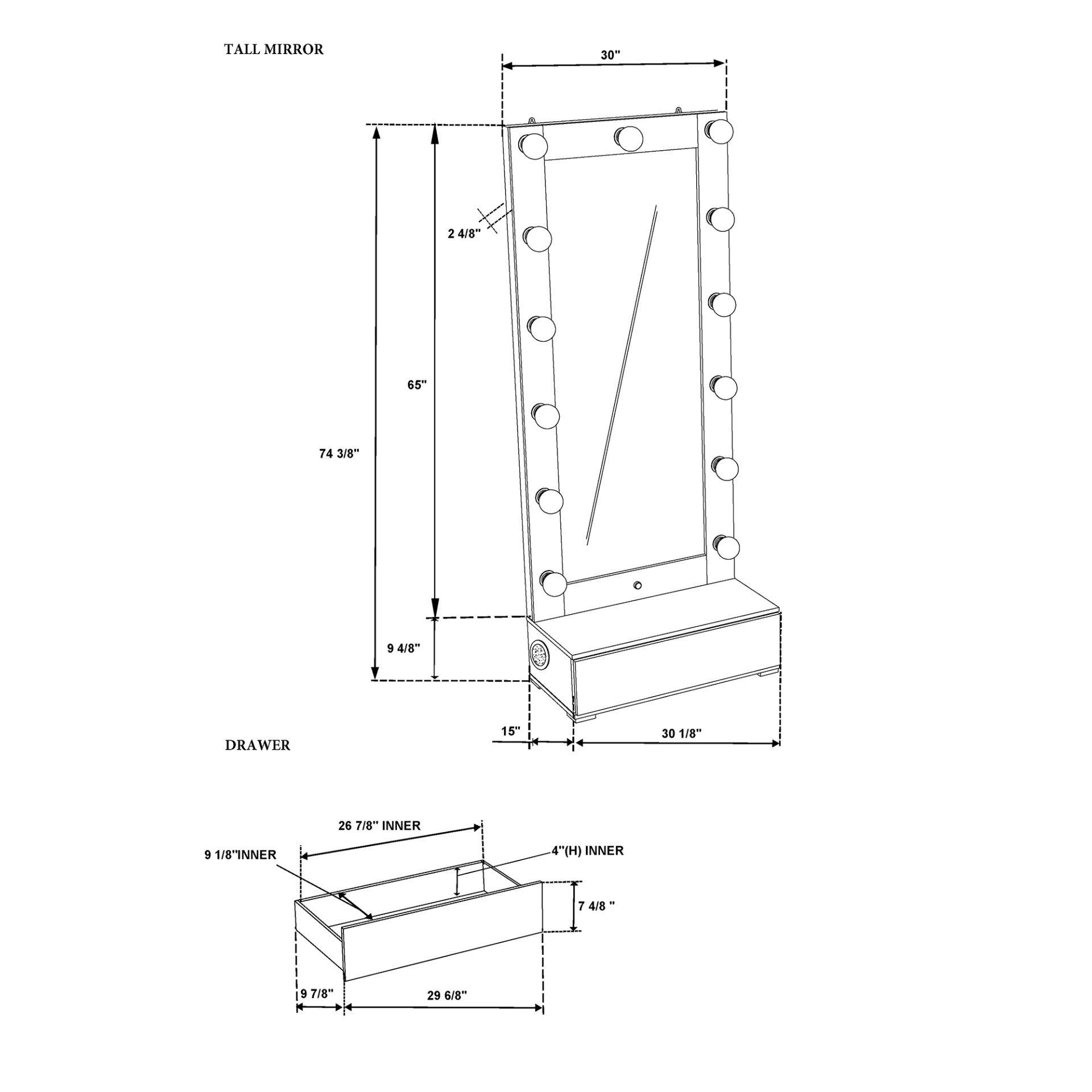 Elisa - Narrow Tall Mirror With Speaker And Drawer - White - Image 3