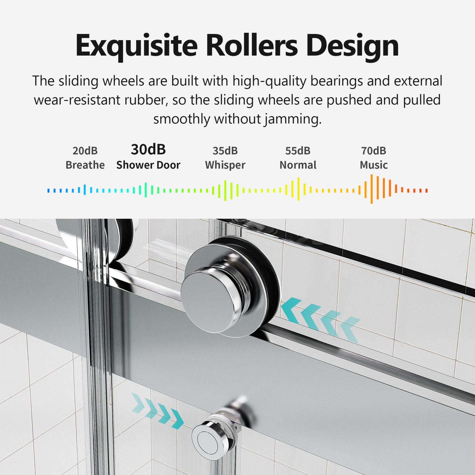 Frameless Double Sliding Soft Close Shower Door, 3 / 8 Inches Tempered Glass - Chrome - Image 5