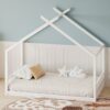Full Size Montessori Style House Bed For Kids, Floor Bed Frame With Headboard And Footboard, Fence Bed For Girls, Boys, Slat Not Included - White - Image 3
