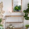 3 Tiered Wooden Shelving Unit With Ornate Iron Frame - Multicolor - Image 6
