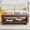 Modern Minimalist Rectangular Coffee Table Measuring Embodies The Simple Charm Of Mid Century Aesthetics, Adding A Touch Of Elegance To Your Living Room - Walnut - Image 4