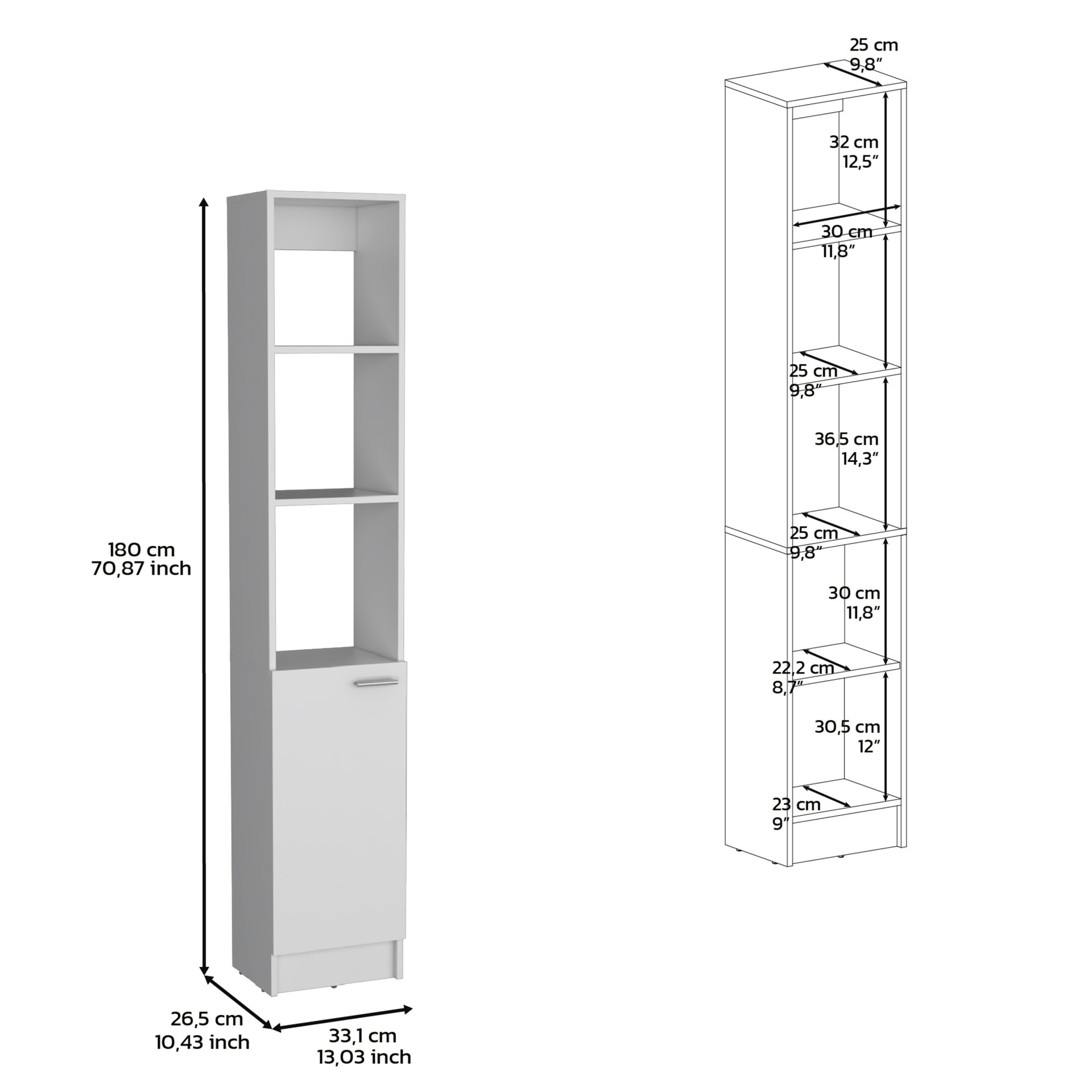 Linen Cabinet, 1 Door, 6 Shelves - White - Image 3