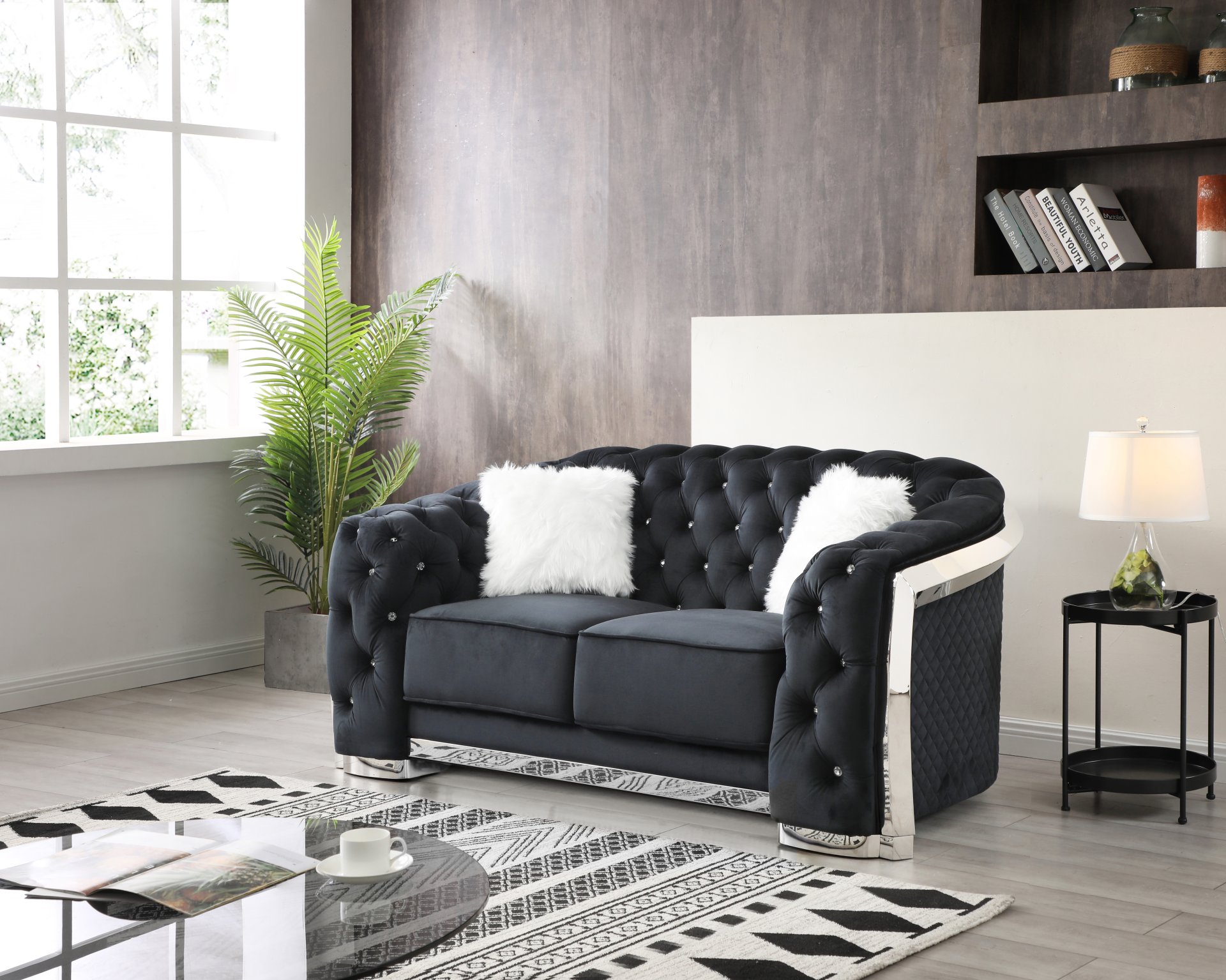 Loveseat With Flared Arms - Black - Image 4