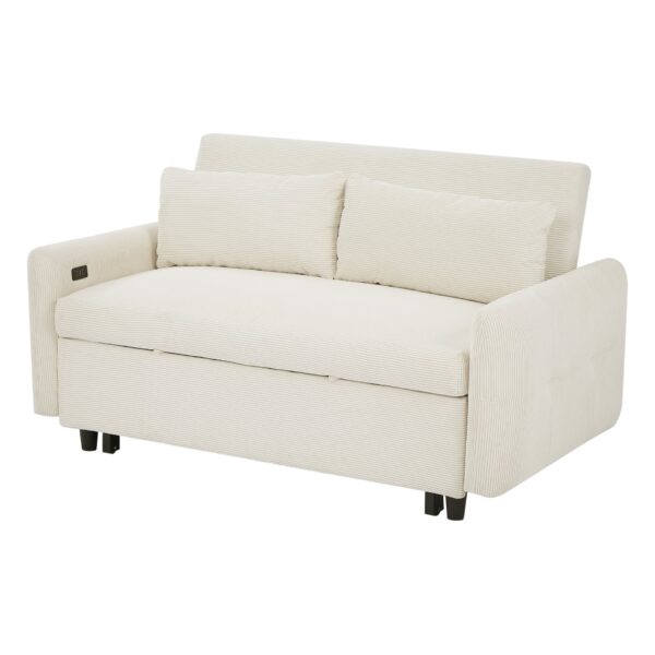 Pull Out Sofa Bed Convertible Couch 2 Seat Loveseat Sofa Modern Sleeper Sofa With 2 Throw Pillows And USB Ports For Living Room - Beige