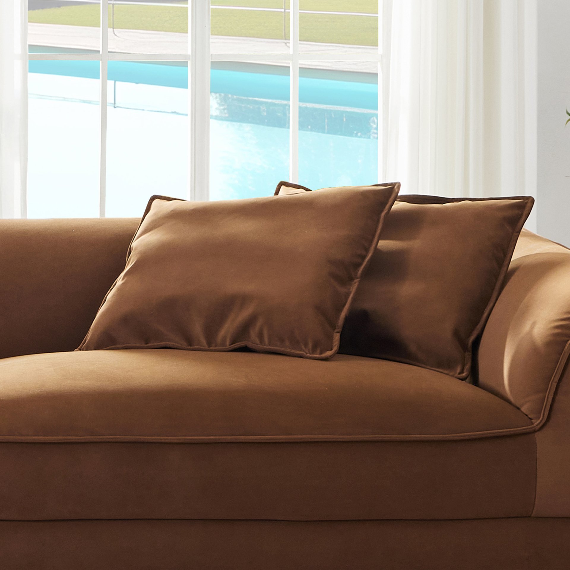 Nordic Modern Sofa With Detachable Pillowcase, French Velvet Fabric, Solid Wood Frame, High Density Sponge Filling - Camel - Image 9