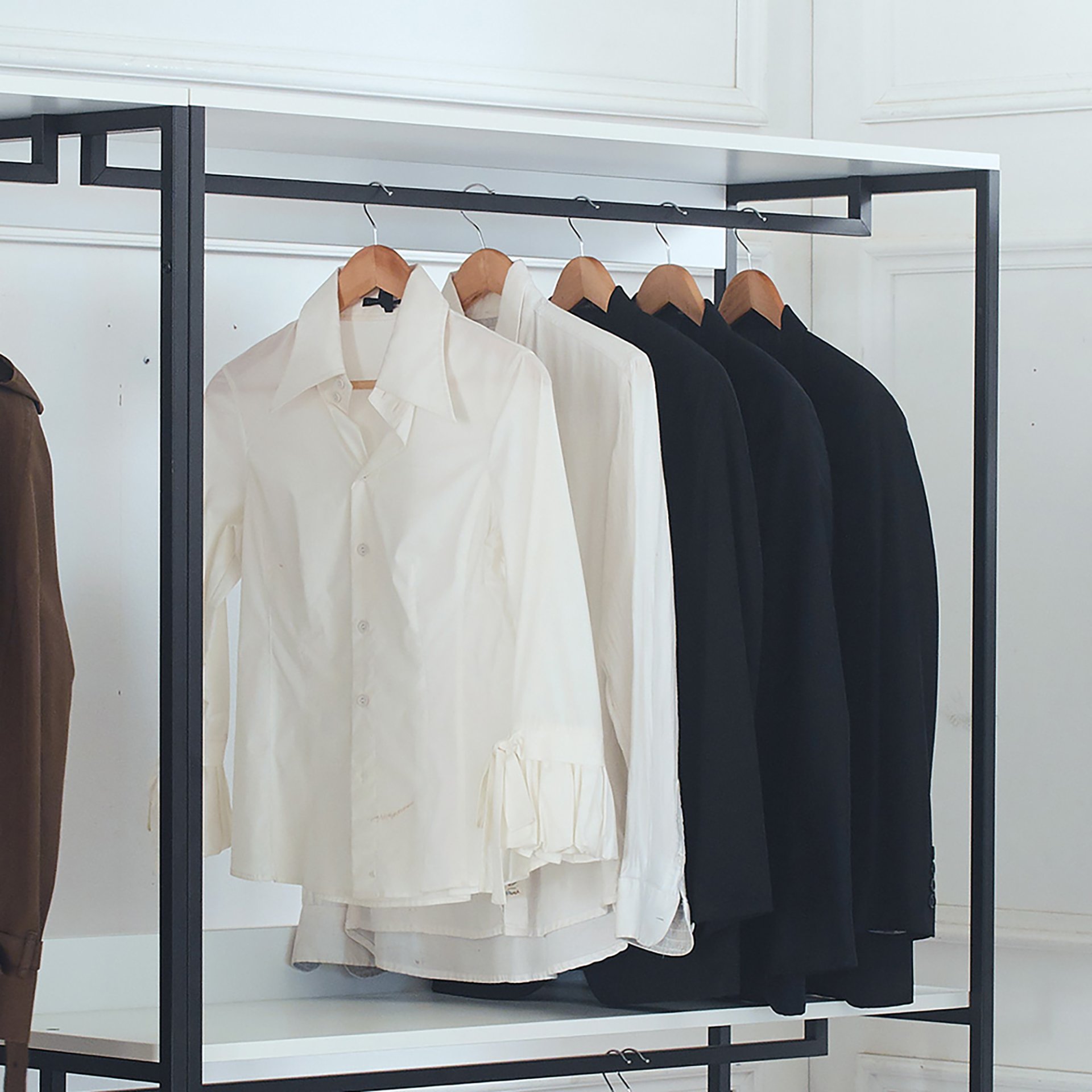 Fiona - Freestanding Walk In Wood Closet System With Metal Frame Melamine - White - Image 5