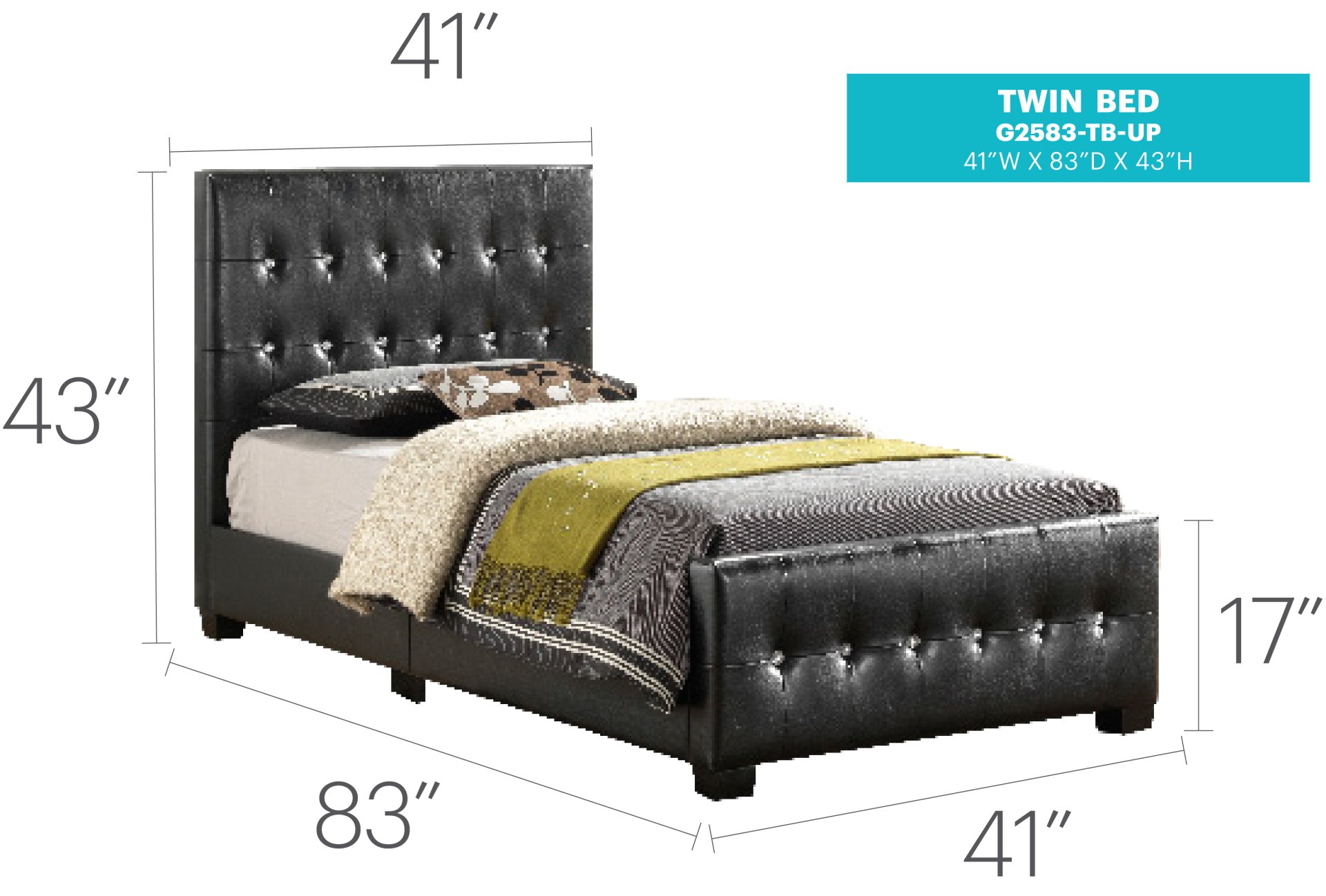 Twin Bed Stylish Transitional - Sleek Black - Image 4