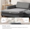 Oversized Corduroy Sectional Sofa, L Shaped Cloud Couch With USB Charging Port, Cup Holder, Deep Seat Sofa Bed With Chaise, Comfy Indoor Furniture - Gray - Image 21