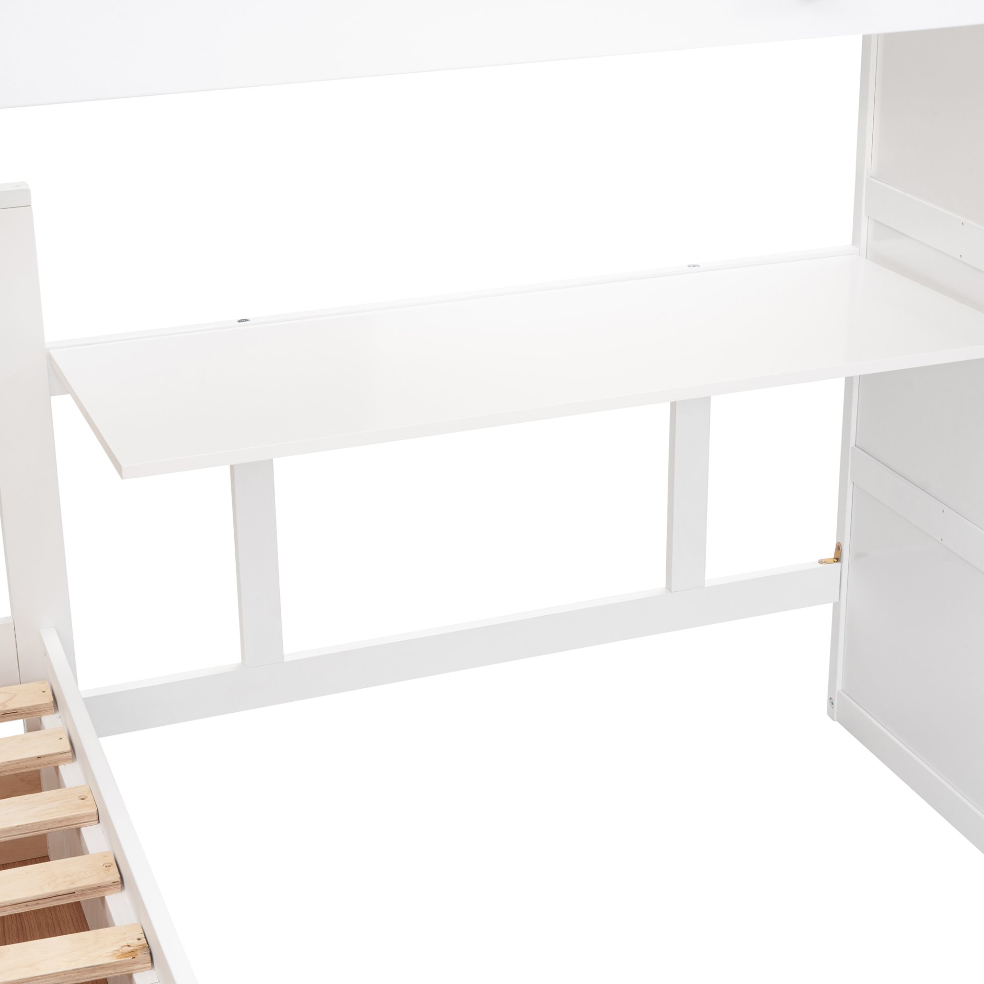 Twin Twin Over Full L Shaped Bunk Bed With 3 Drawers, Portable Desk And Wardrobe - White - Image 20