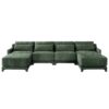 Elegant Four Seater Sofa With Movable Ottoman Lumbar Pillow Frame - Green - Image 22
