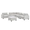 Sectional With Acrylic Table Top U Shaped Couch Set With 2 Consoles USB Charger, Storage Drawers And Pockets Movable Ottoman Tufted Sofa - Light Gray - Image 3