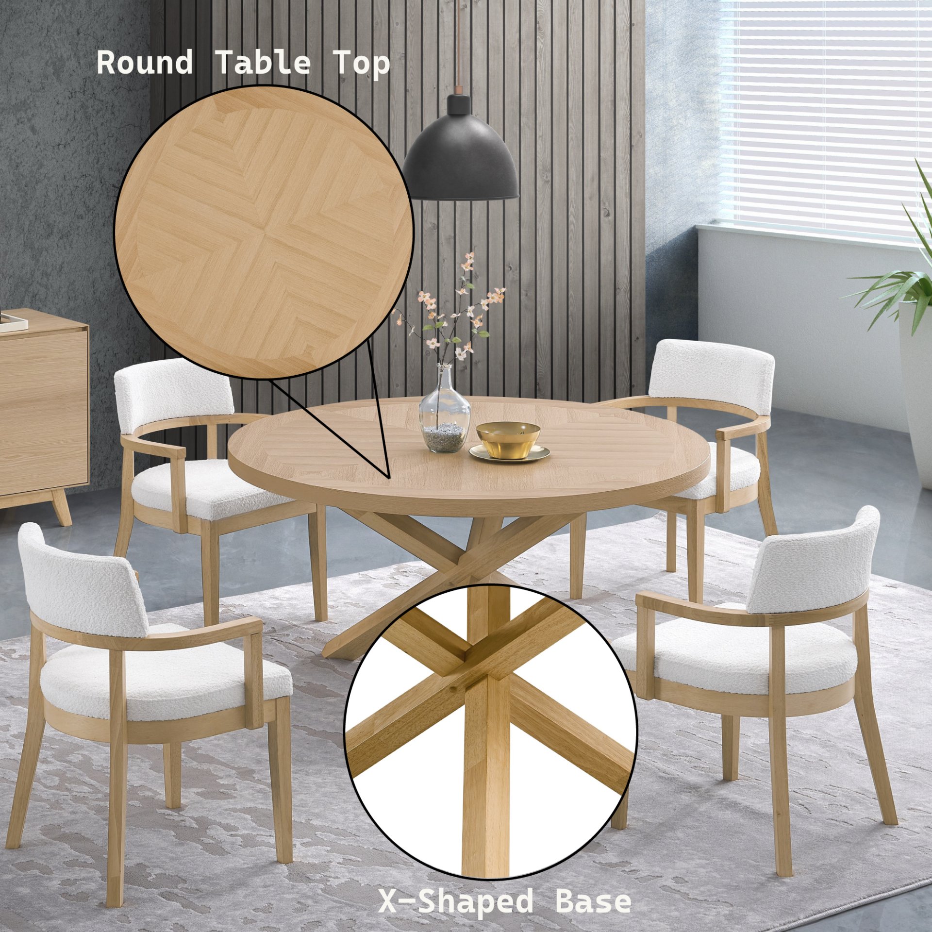 Kasem - 5 Piece Round Table With Matching Chair Dining Room Set - Oak - Image 2