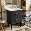 Bathroom Vanity Cabinet With Ceramic Sink Combo Set, Frame Modern Bathroom Storage Cabinet With 2 Drawers - Black - Image 2