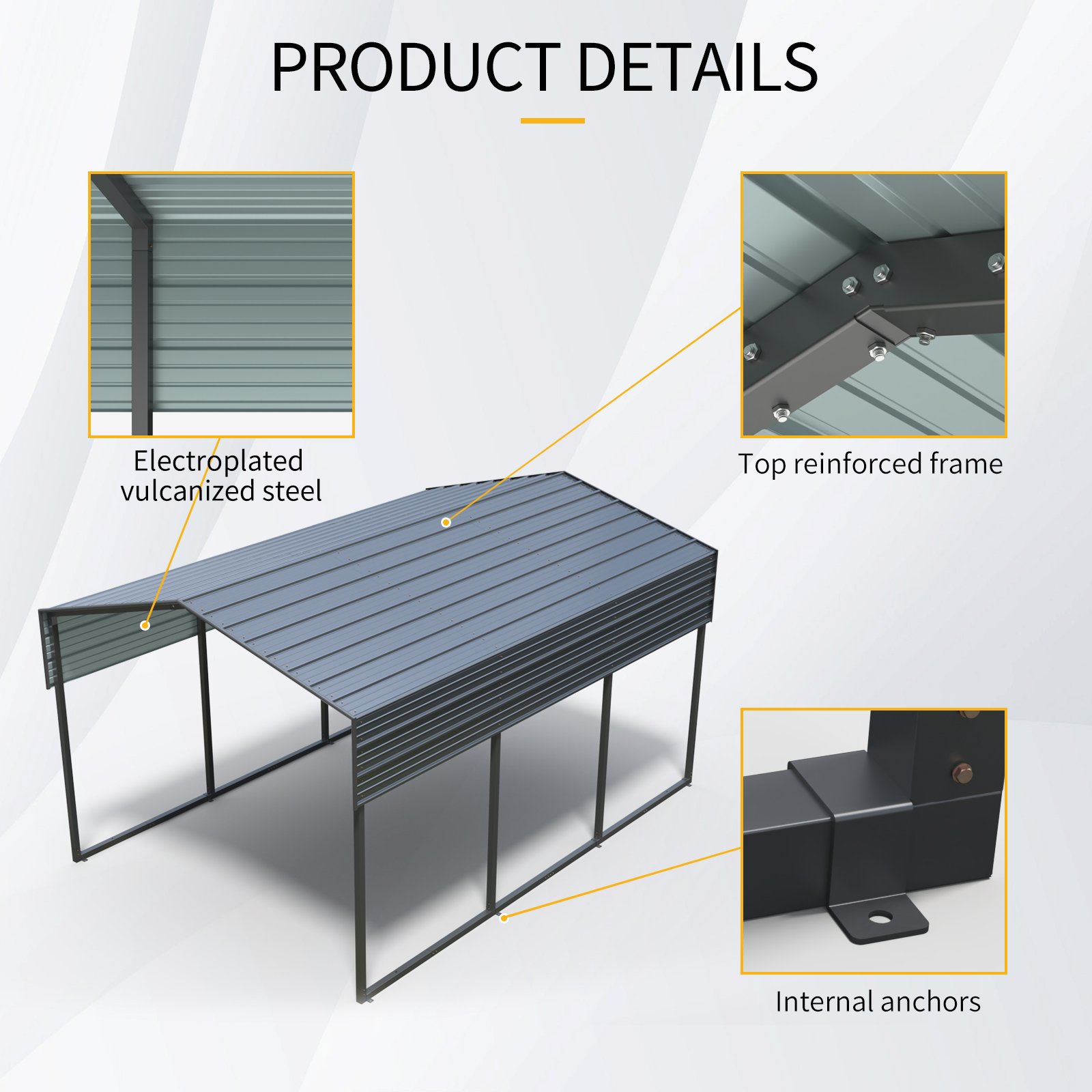 10 X 15 Ft Carport, Outdoor Carport, Heavy Duty Carport Canopy With Galvanized Steel Roof And Frame, Metal Carport Large Garage For Driveway Car, Truck - Charcoal - Image 6