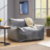 Allea - Velveteen Bean Bag Chair With Armrests - Soft Gray - Image 2