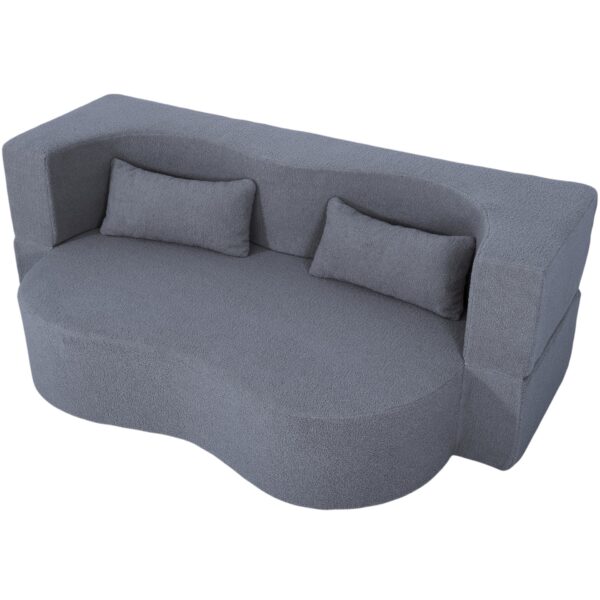 2 In 1 Convertible Sofa Bed, Full Size Folding Loveseat Couch With Soft Teddy Fabric, Floor Sofa Mattress With 2 Pillows, Space Saving Futon For Small Living Room, Dorm - Gray