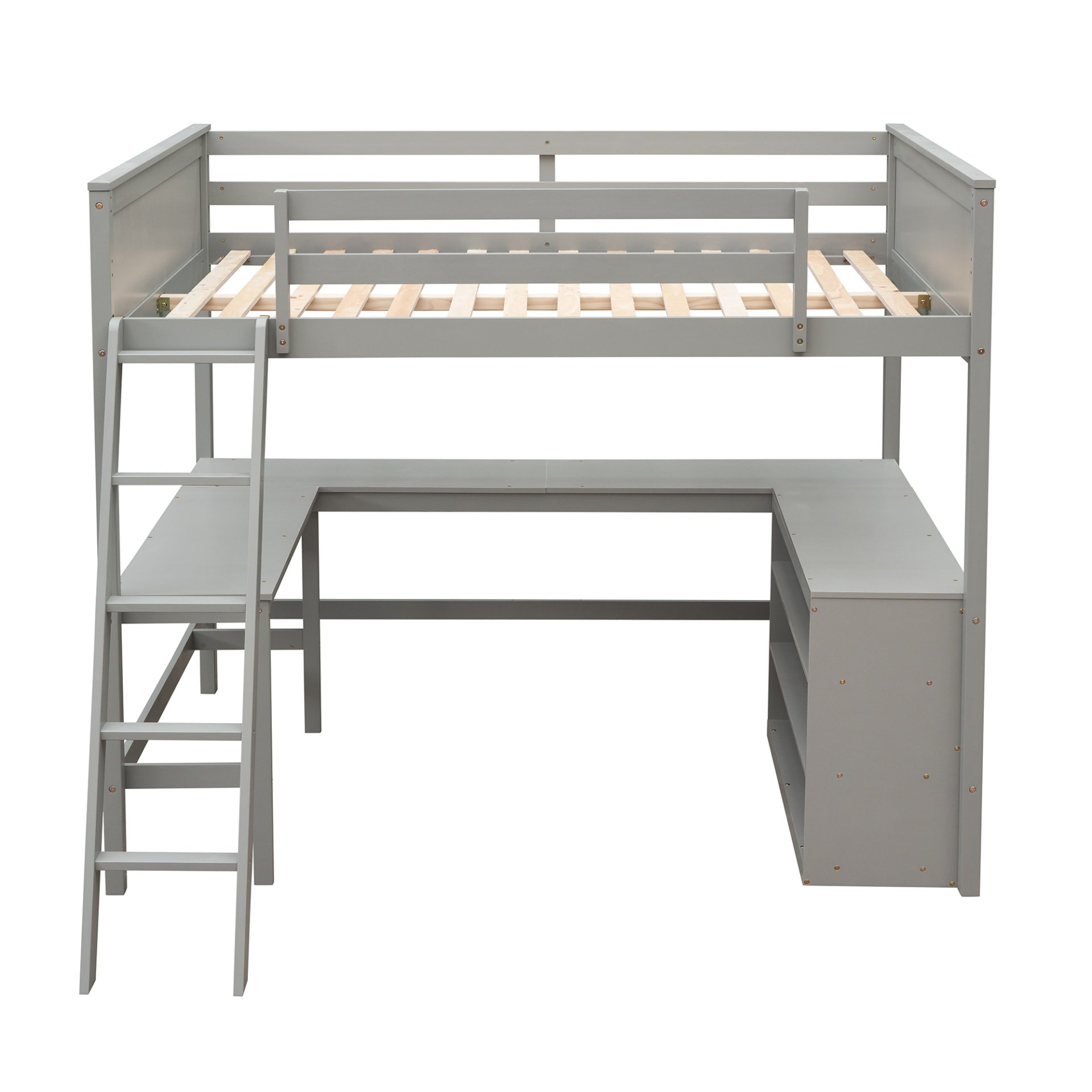 Full Size Loft Bed With Shelves With Desk - Gray - Image 5