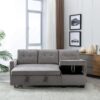 Reversible Sectional Storage Sleeper Sofa Bed, L-Shape 2 Seat Sectional Chaise With Storage, Skin-Feeling Velvet Fabric - Light Gray - Image 10