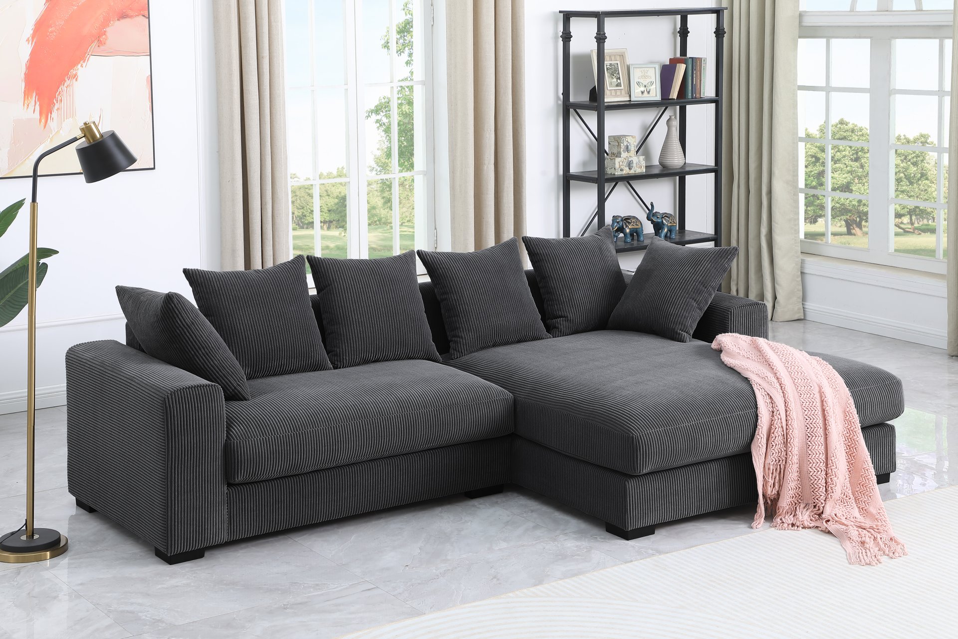 Naomi - 3 Piece Upholstered Sectional - Dark Gray - Image 7