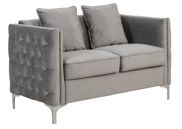 Bayberry - Velvet Loveseat With 2 Pillows - Gray