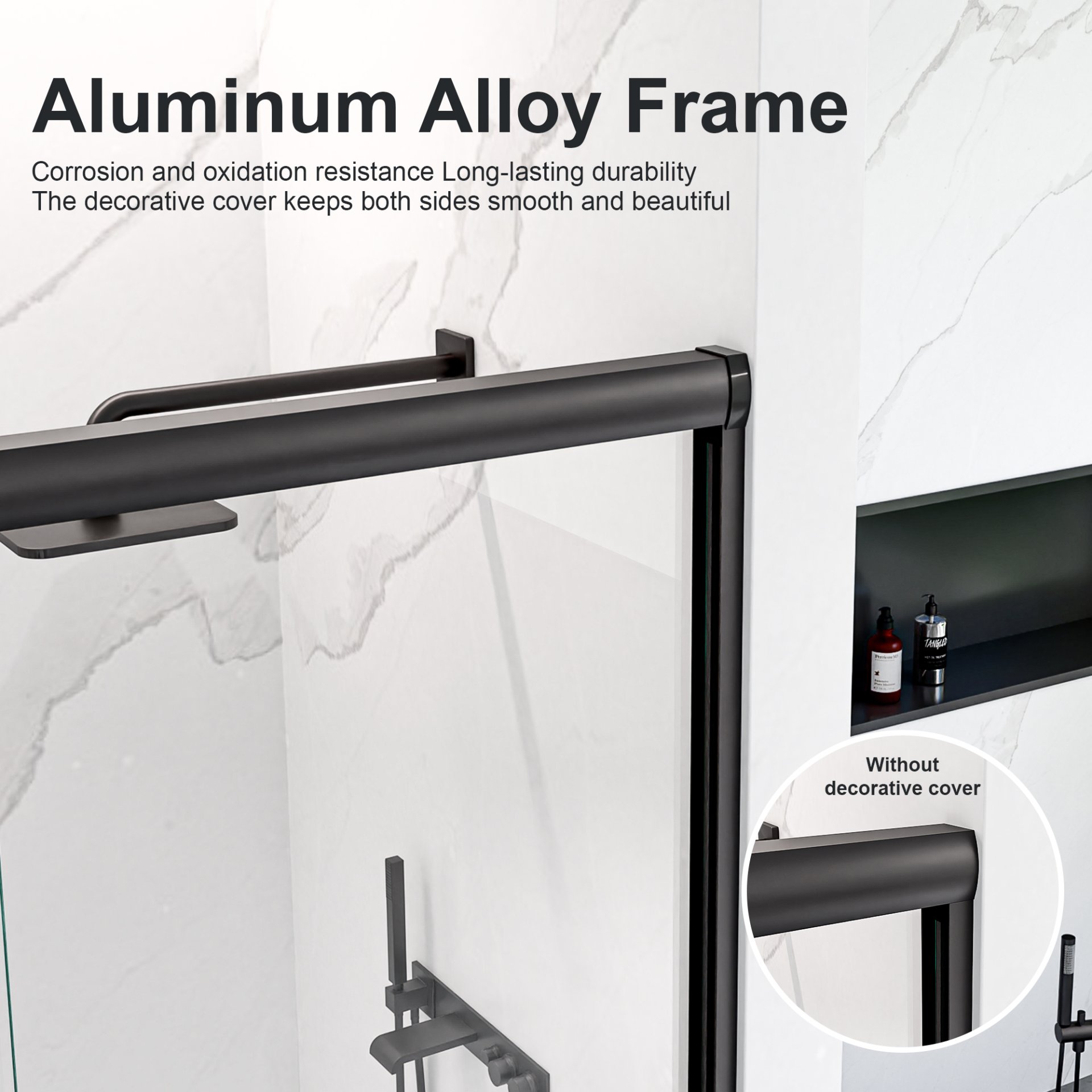 Modern Semi Frameless Double Sliding Shower Door With 1 / 4" Sgcc Tempered Glass - Matte Black - Image 5