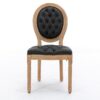 French Style Solid Wood Frame Antique Painting, Hand-Pulled Buckle Decoration Artificial Leather Dining Chair With Nailhead Trim, Wood Legs - Black - Image 3