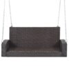 2 Person Wicker Hanging Porch Swing With Chains, Cushion, Pillow, Rattan Swing Bench For Garden, Backyard - Brown / Beige - Image 20