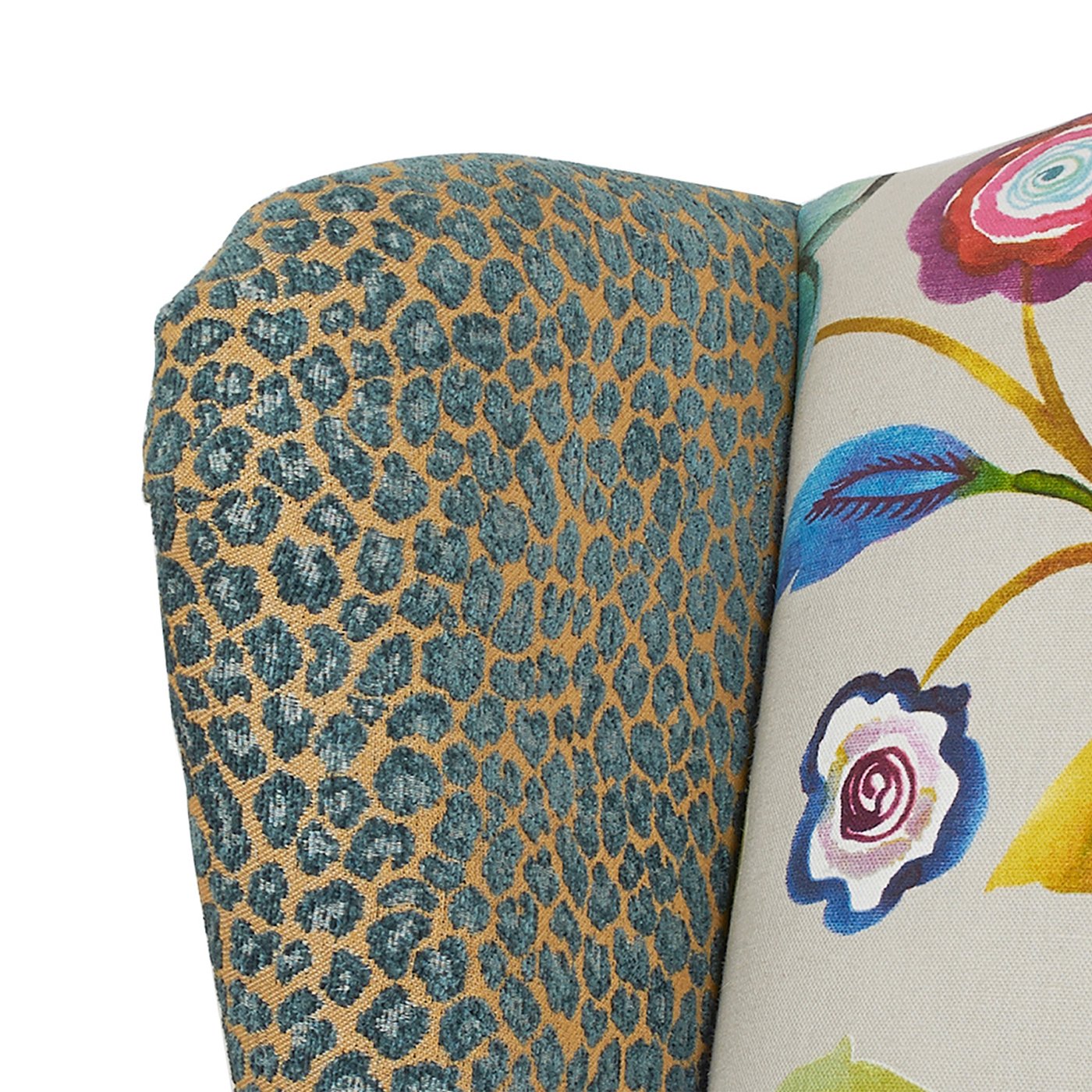Anya - Boho Chic Wingback Accent Arm Chair - Floral / Leopard / Blue Teal / Purple - Image 6