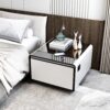 Modern Smart Side Table With Built-In Fridge, Wireless Charging, Temperature Control, Power Socket, USB Ports, Outlet Protection, Induction Light - White - Image 13