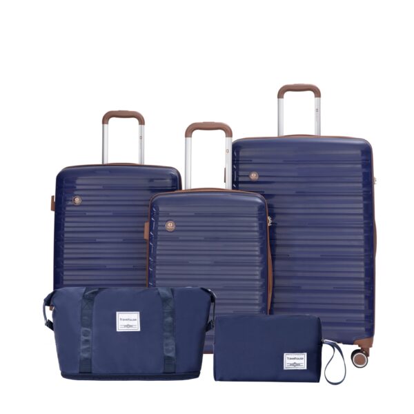 5 Piece Set (20"24"28 +A Travel Bag And A Toiletry Bag), Pp Hardshell Carry On Luggage Set With Tsa Lock Carry On Suitcase Luggage Durable Suitcase - Blue