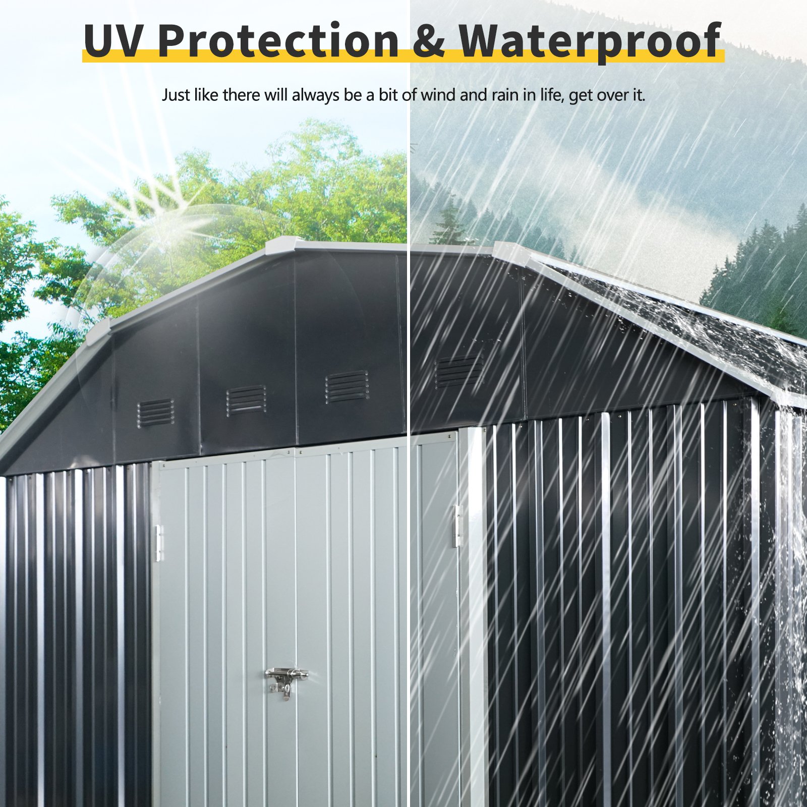 10 Ft X 12 Ft Outdoor Metal Storage Shed With Arch Roof With Lockable Doors For Backyard Garden Patio Lawn - Black - Image 7
