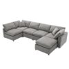 Modern Modular Cloud Sofa Bed, 6 Seat Chenille Sectional Couch Set With Ottoman, Free Combination, Convertible U Shaped Sleeper Sofa - Gray - Image 3