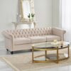 Chesterfield Style 3 Seater Sofa With Deep Button Tufting - Beige - Image 4
