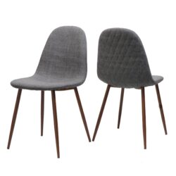 Mid Century Dining Chair (Set of 2) With Fabric Upholstery, Dark Walnut Metal Legs - Light Gray