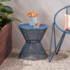 Zine - Outdoor Side Table With Hourglass Shaped And Iron Frame - Navy - Image 2