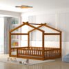 Full Size Bed House Bed Frame With Fence - Walnut - Image 7