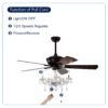 52" Crystal Shade Ceiling Fan Lamp, 3 Speed, 4 Timing, 5 Reversible Blades Crystal Ceiling Fan, 5 Pieces X E12 (No Include Bulb), Hand Pull Chain - Matte Black - Image 8
