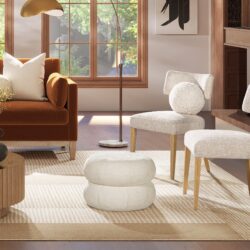 Nest - Low Round Upholstered Ottoman - Almond White