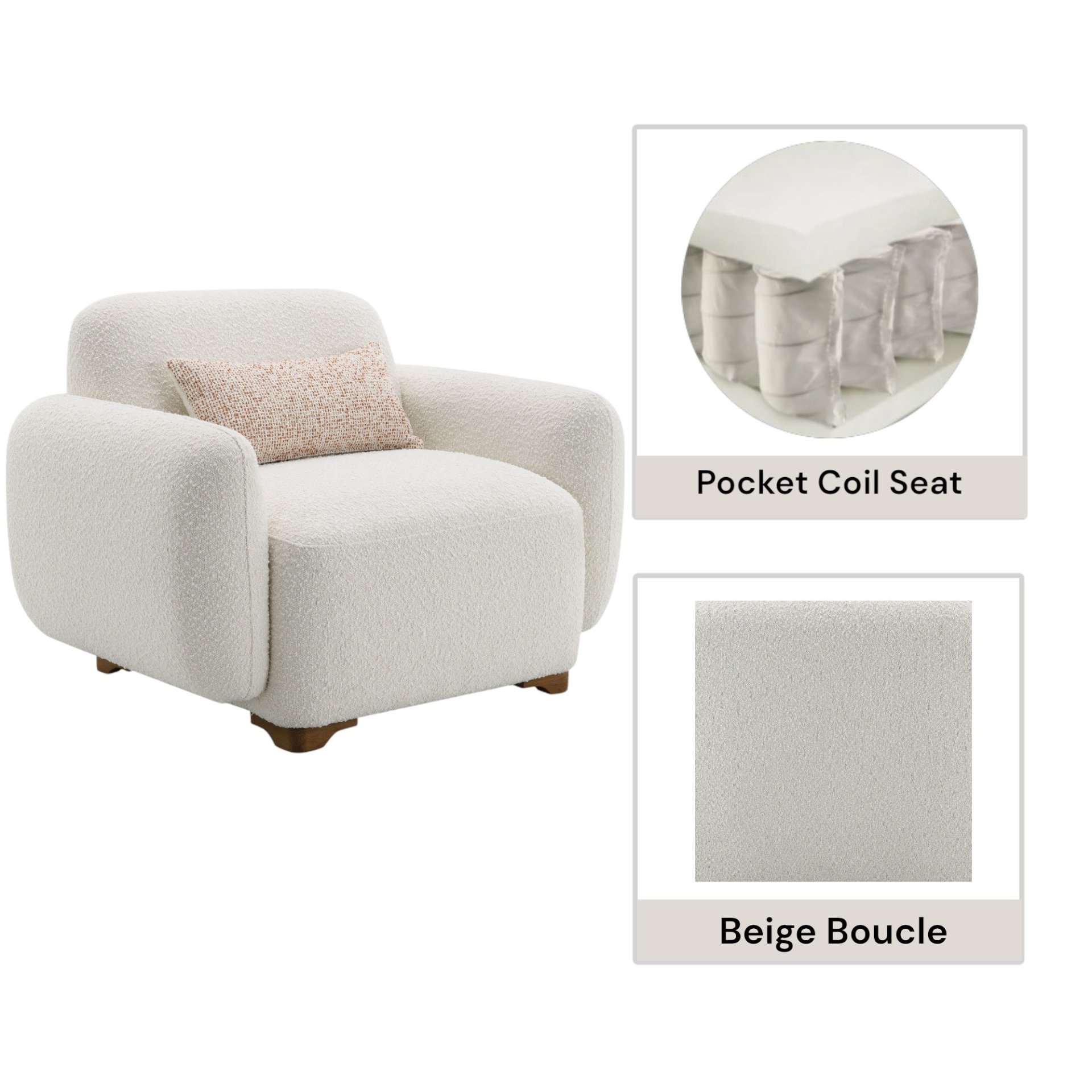 Darius - Boucle Accent Chair With 1 Toss Pillow - Beige - Image 3
