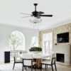 52" Crystal Shade Ceiling Fan Lamp, 3 Speed, 4 Timing, 5 Reversible Blades Crystal Ceiling Fan, 5 Pieces X E12 (No Include Bulb), Hand Pull Chain - Matte Black - Image 5