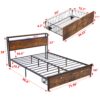 Modern King Size Metal Platform Bed Frame With Wooden Headboard USB Charging LED Lights And Storage - Brown / Black - Image 3