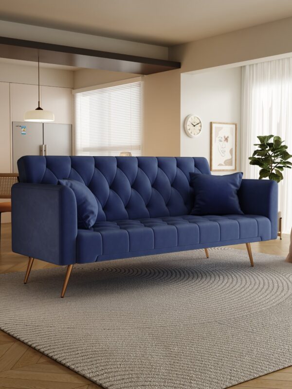 Convertible Double Folding Living Room Sofa Bed - Blue