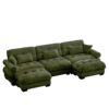 U Shape Modular Sectional Sofa Couch With Movable Ottomans Velvet Upholstery 3 Seat Corner Sofa - Olive Green - Image 11