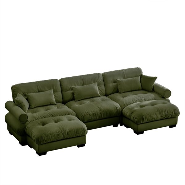U Shape Modular Sectional Sofa Couch & Movable Ottomans Velvet Upholstery 3 Seat Corner Sofa - Olive Green